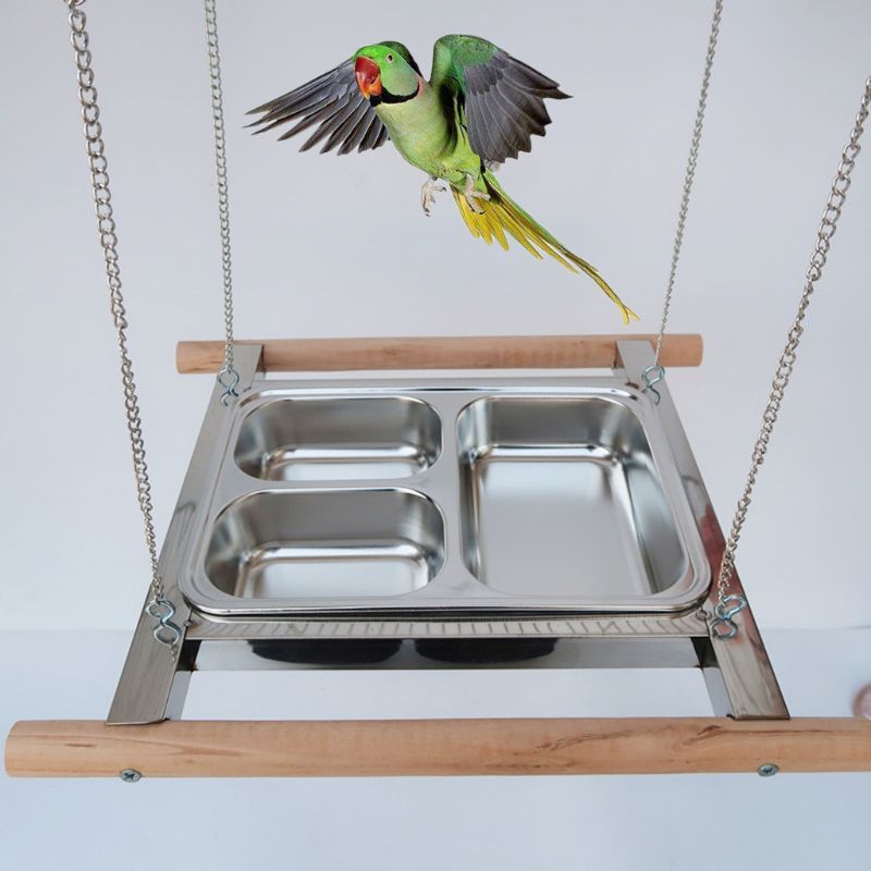 Knoping Rvs Bird Feeder Cup Papegaai Kooi Food Water Come Feeding dish