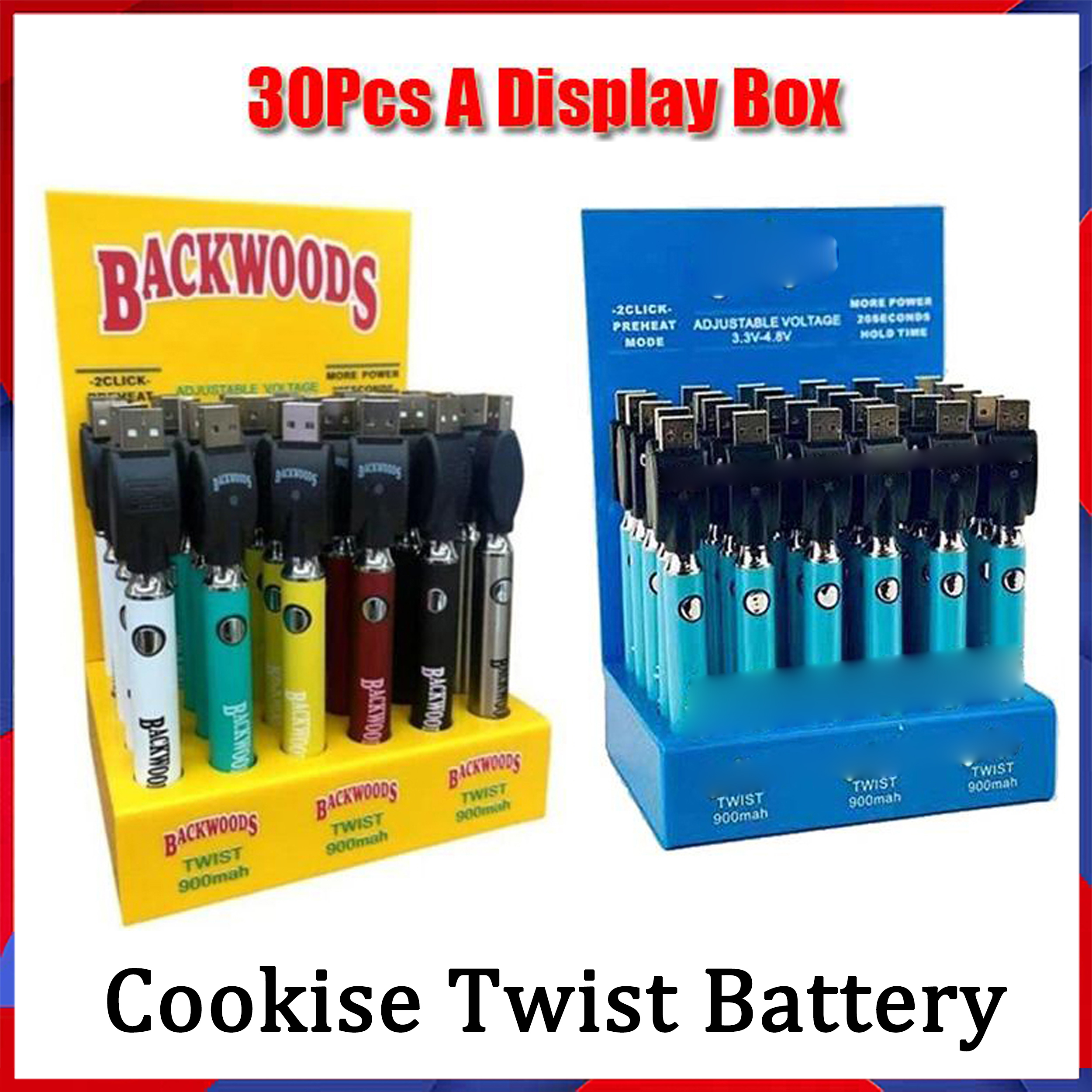 

Cookies Backwoods Cartoon Quad 500mAh Twist Preheat VV Battery 900mAh Bottom Voltage Adjustable Usb Charger Vape Pen For 510 Cartridges 25 30Pcs A Display Box