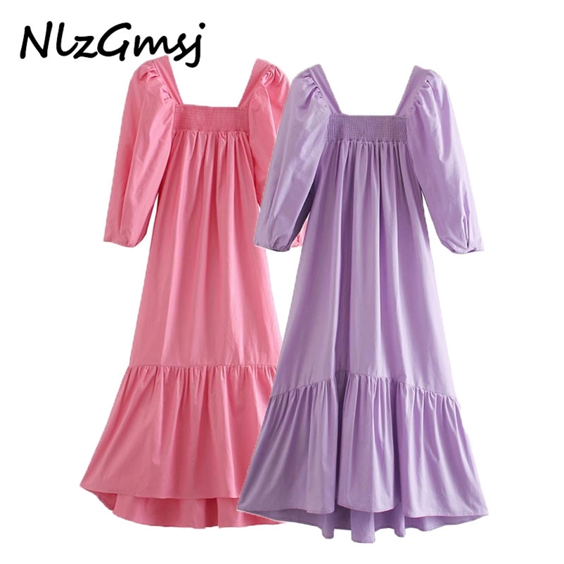 women fashion square collar puff sleeve pink color midi dress female hem pleat ruffles casual vestido chic dresses 210628, As picture
women fashion square collar puff sleeve pink color midi dress female hem pleat ruffles casual vestido chic dresses 210628, As picture