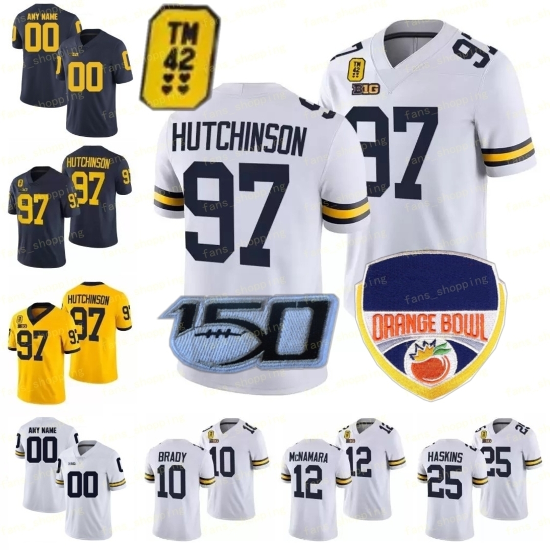 Orange Bowl Michigan Wolverines Football Jersey NCAA College Tom Brady Charles Woodson Hassan Haskins McNamara Aidan Hutchinson Ojabo Ross Hill Johnson Wilson