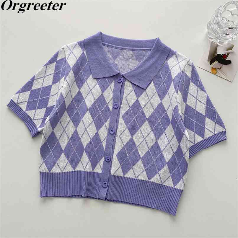 Summer Retro Rhombus Lapel All-match Short-sleeved Cardigan Knitted Tops Female Thin Sweater Women's Short Knitwear 210602, Lavender
Summer Retro Rhombus Lapel All-match Short-sleeved Cardigan Knitted Tops Female Thin Sweater Women's Short Knitwear 210602, Lavender