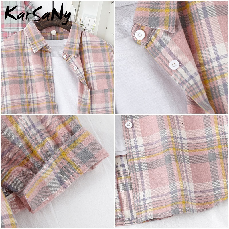 KarSaNy Boyfriend Oversized Shirt Plaid For Women Blouses And Tops Spring Loose Plaid Cotton Shirt For Women Boyfriend Shirts 210317