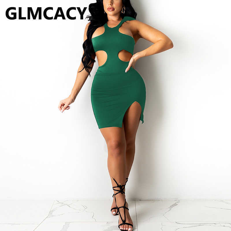 Sexy Cut Out Bodycon Mini Dress Solid Summer Party Club Dress 210702
