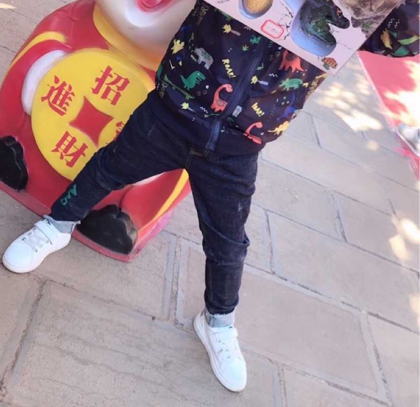 Spring Autumn 2-12 Years Teenage Student Elastic Letter Child Trousers Baby Long Pants Denim Blue Kids Jeans For Boys 210529