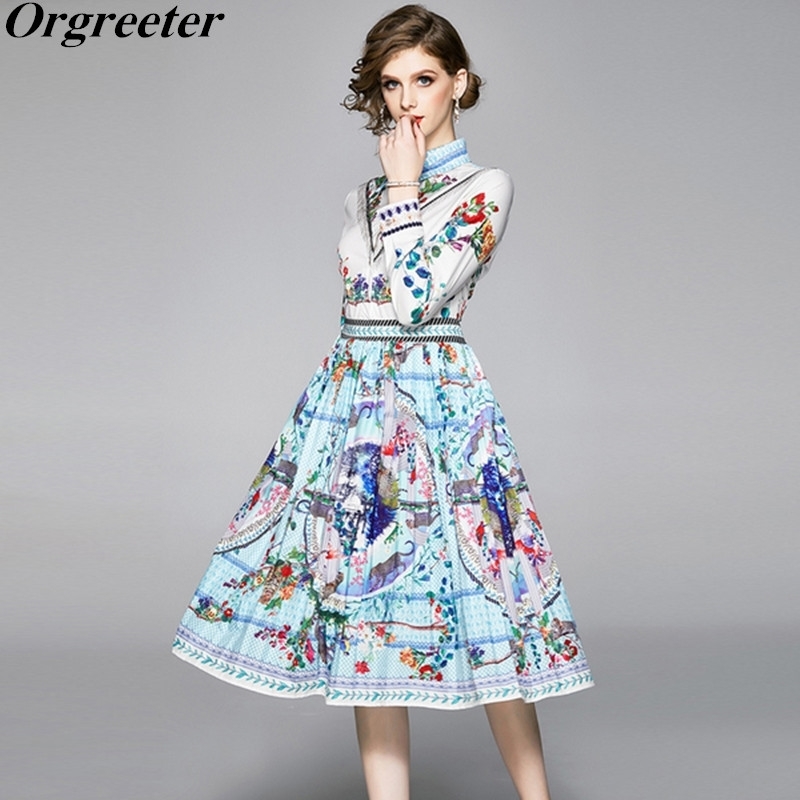 Fashion Runway Spring Autumn Dress Women's Charming Crystal Tassel Pattern Floral Print Pleated Midi Vintage 210525, Sky blue
Fashion Runway Spring Autumn Dress Women's Charming Crystal Tassel Pattern Floral Print Pleated Midi Vintage 210525, Sky blue