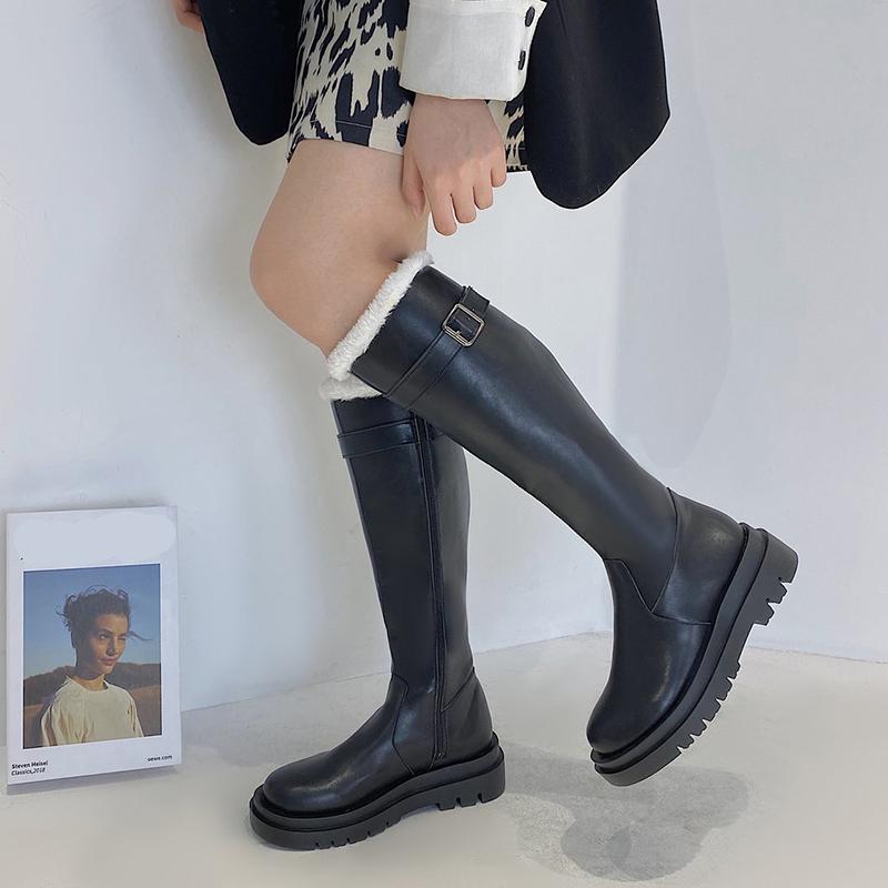 Boots Rimocy Buckle Zipper Platform Women Punk Style Black PU Leather Knee High 2021 Winter Thick Short Plush Botas Mujer
Boots Rimocy Buckle Zipper Platform Women Punk Style Black PU Leather Knee High 2021 Winter Thick Short Plush Botas Mujer
