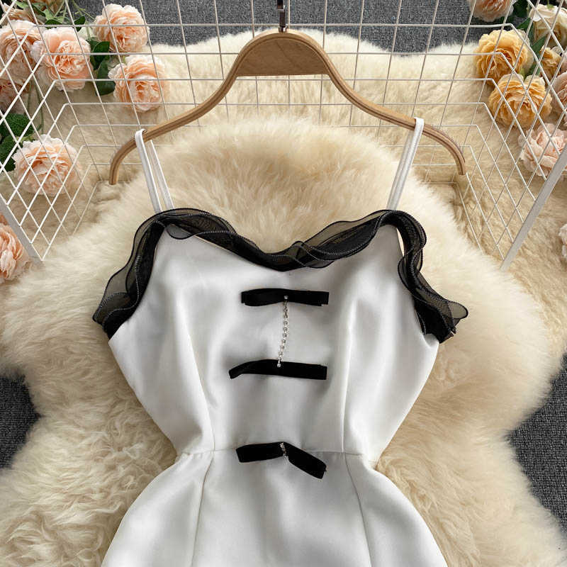 DEAT Women Sling Ruffles Midi Dress Sleeveless Arrivals Lady Sexy Backless Fashion Spring Summer 11D584 210709