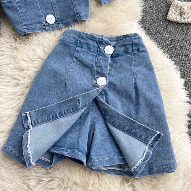 DEAT Women Square Collar Open Navel Versatile Shirt High Waist A-line Shorts Two Piece Set Fashion Spring Summer 11B358 210709