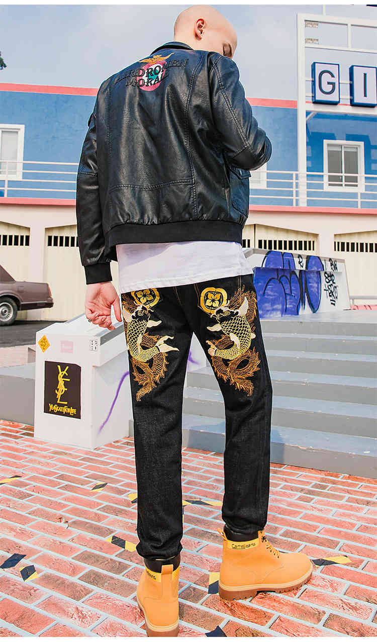 IEFB Spring Carp Embroidery Fashion Black Jeans Men's Chinese Style Personality Straight Tube Small Straight Leg Pants 9Y6012 210524