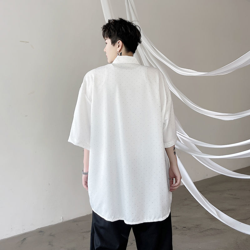 IEFB Summer fixrhinestone Loose Men's Short Sleeve Shirt Two Color Lapel Signle Breasted Loose Big Size Shirts 9Y7529 210524