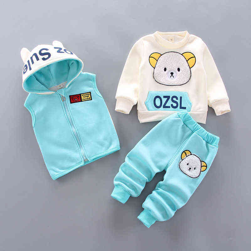 Baby Girl Clothes For Children Clothing Sets Vest+Coat+Pant 3 Picecs Boy Set Cartoon Bear Girls 1-4 Age 211104