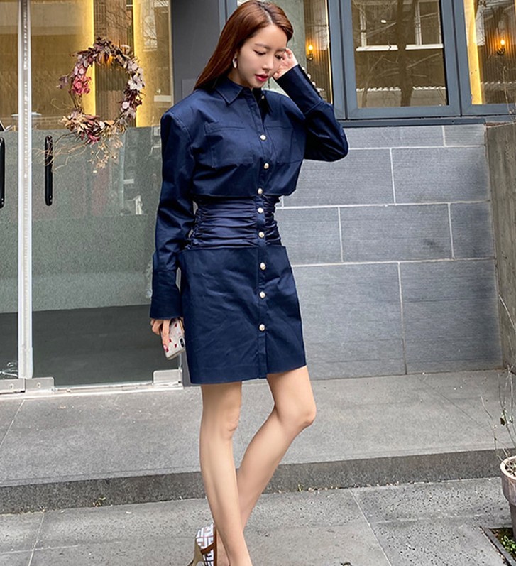 fashion Autumn Office OL Shirt Dress Women Vintage Lapel Long Sleeve High waist casual slim Dresses Female 210519
