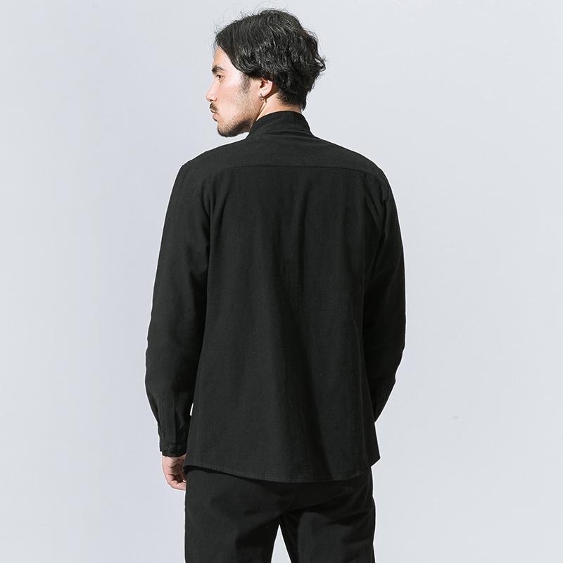 M-5XL 2021 Men Clothing Hair Stylist Fashion Chinese Style Retro Linen Buckle Long Sleeve Shirt Tang Dynasty Plus Size Costumes Men's Casual