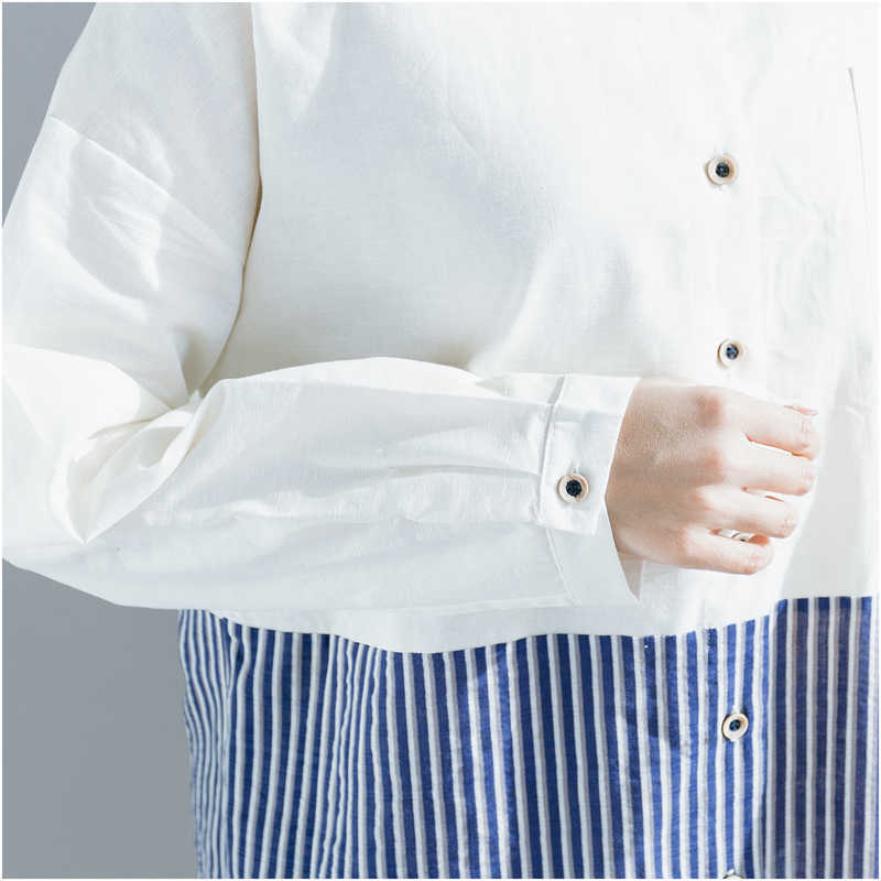 Big Sale Spring and Summer Korea Women Shirts Cotton Linen Casual Long Shirt Dress Patchwork Turn-down Collar 210615