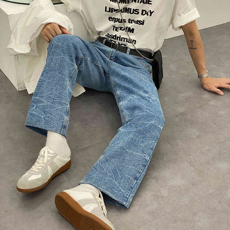 IEFB Men's High Waist Wash Denim Trousers Korean Style Blue Jeans Spring Summer Straight Pants Loose Fit Fashion 9Y6221 210524
