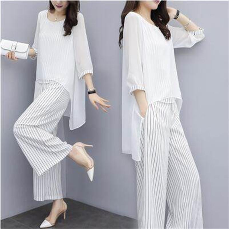 Two Piece Dress Blouses And Pants Sets 2021 Summer Elastic Waist Stripes Chiffon Wide Leg 2 Set Fashion Outfits, Black
Two Piece Dress Blouses And Pants Sets 2021 Summer Elastic Waist Stripes Chiffon Wide Leg 2 Set Fashion Outfits, Black