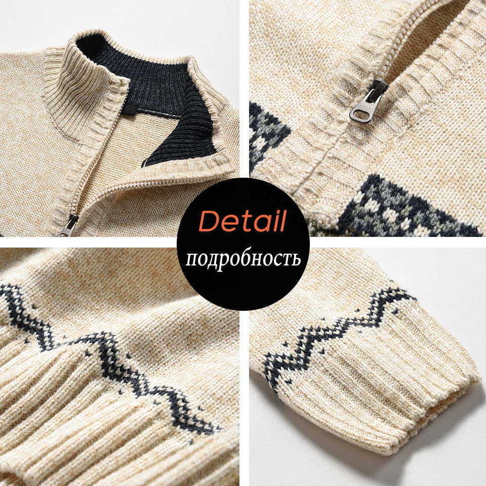 Men Autumn Casual Jacquard Warm Half Zip Christmas Sweater Cardigan Jacket Men Winter Vintage Mock Neck Sweater Pullover Men 211018