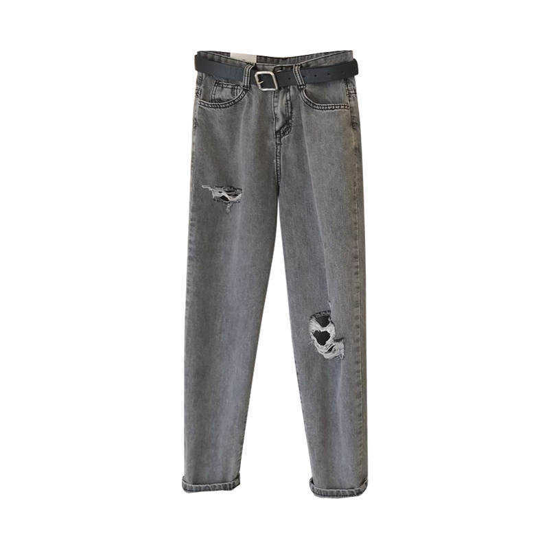 5XL Plus Size Retro Streetwear Women Straight Hole Denim Ripped Jeans Loose Casual Harem Pants Black High Waist Jean Femme C6898 210730