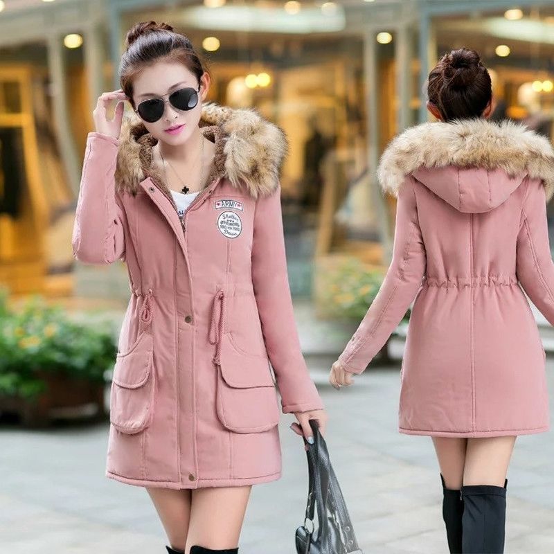 Korea Fashion Women Slim Hooded Thick Warm Long Coat all-matched Casual Cotton Jaket Womens Green Parkas Winter Coats D249 210512
