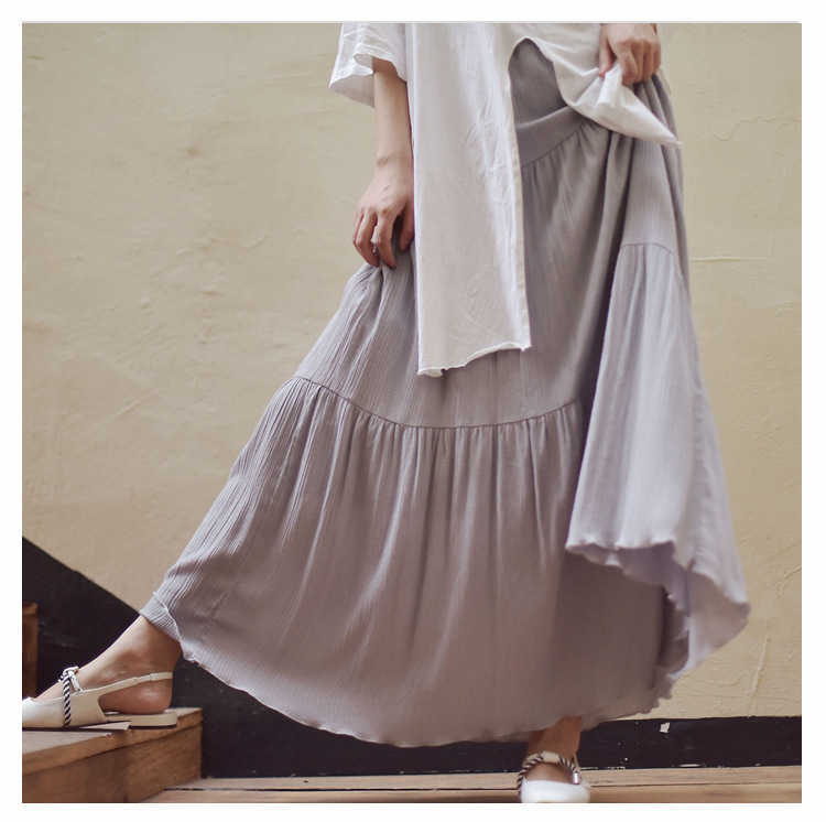 Summer Women White Long Skirt High Waist Stretch Cotton And Linen s Saia A-Line Faldas Jupe Femme 210619