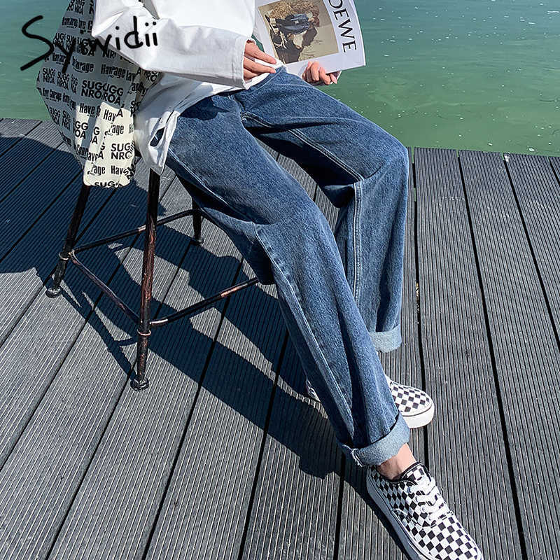 Syiwidii Baggy White High Waisted Jeans for Women Plus Size Denim Pants Full Length Sky Blue Vintage Streetwear Trousers 210922