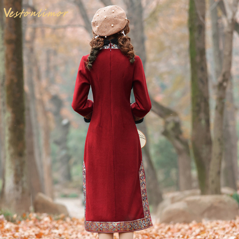 Ethnic Clothing Chinese Cheongsam dress For Women Winter Autumn tang suit New Year party Costume Red Shanghai story Qipao