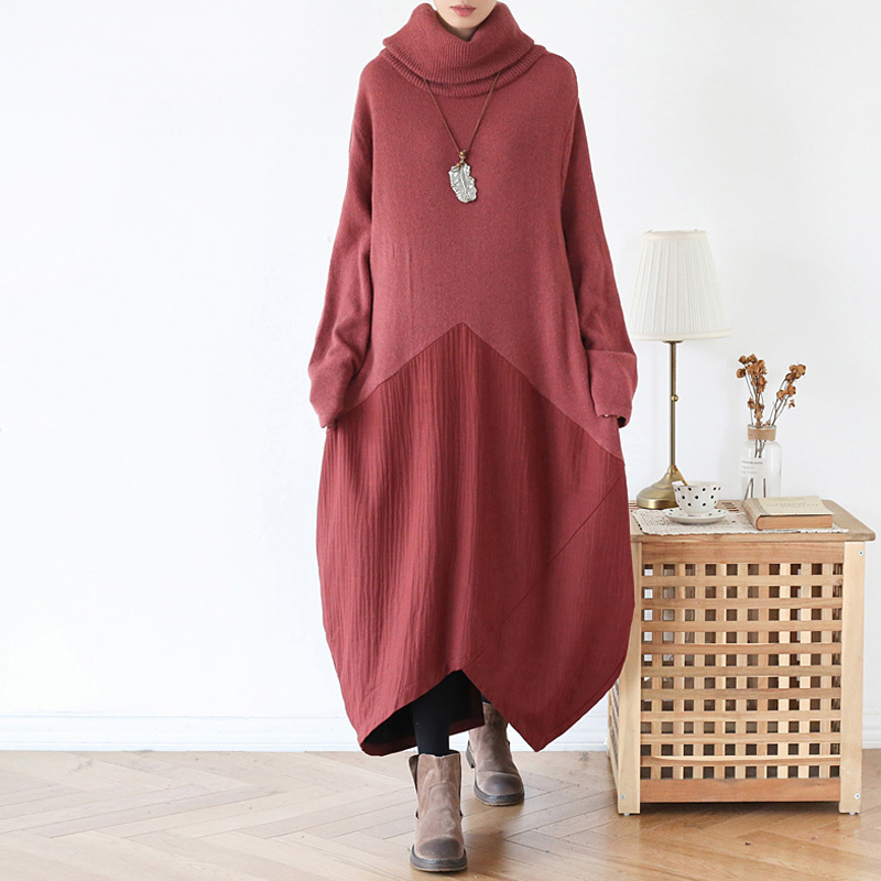 Johnature Women Wool Dress Vintage Patchwork Turtleneck Robes Autumn Irregular High Quality Warm Women Casual Dresses 210521, Dark grey
Johnature Women Wool Dress Vintage Patchwork Turtleneck Robes Autumn Irregular High Quality Warm Women Casual Dresses 210521, Dark grey