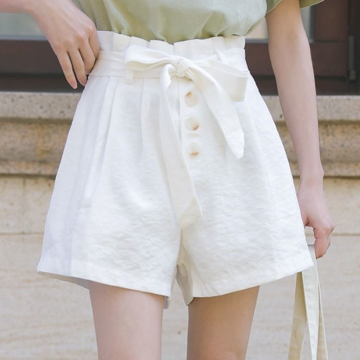 Summer Korea Fashion Women Student Loose High Waist WideLeg Pants Bow Drawstring Casual Khaki Plus Size D193 210512