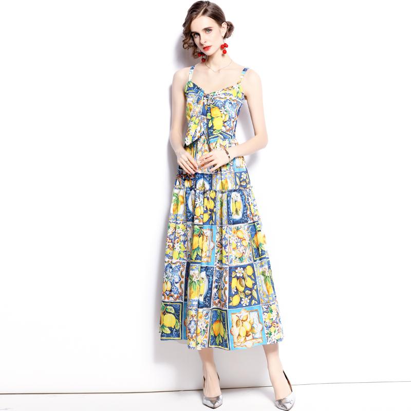 Casual Dresses Sexy Spaghetti Strap Bow Beach Women Summer Fashion Runway Elegant Lemon Blue White Porcelain Print Party Long Dress, Picture color
Casual Dresses Sexy Spaghetti Strap Bow Beach Women Summer Fashion Runway Elegant Lemon Blue White Porcelain Print Party Long Dress, Picture color