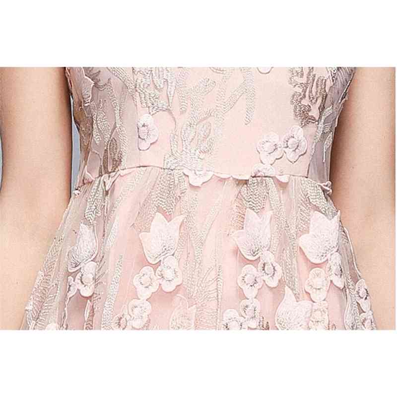 High Quality Runway Womans Sleeveless Summer Dress Floral Mesh Embroidery Calf Length Elegant Party Vestidos 210520