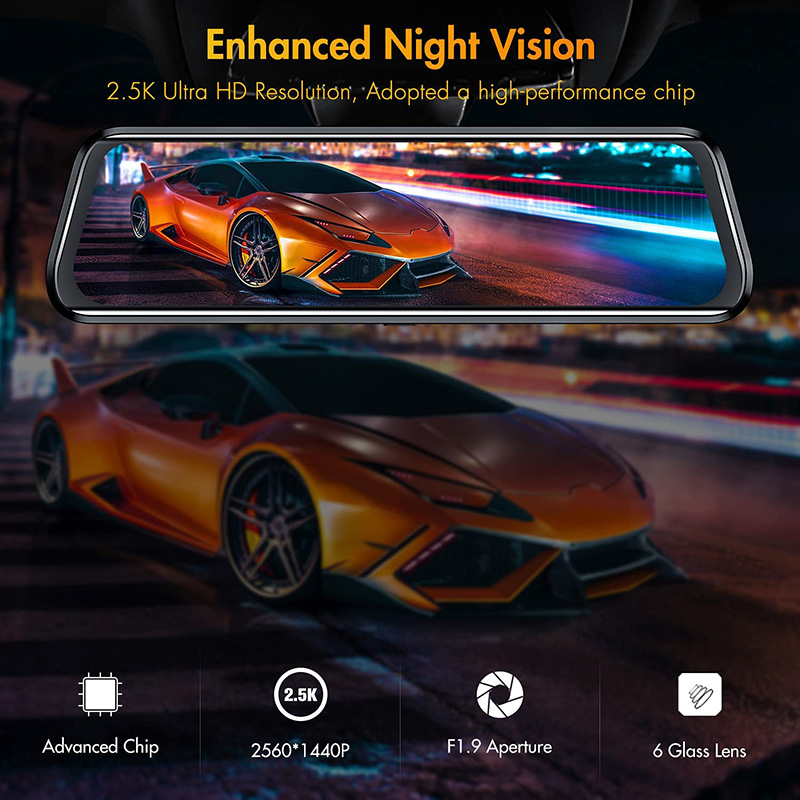 10 inch WIFI Car DVR Touch Screen Mirror Camcorder 2.5K Car Camcorder With Dual Cameras Waterproof Backup Cameras With 32GB Micro SD Card