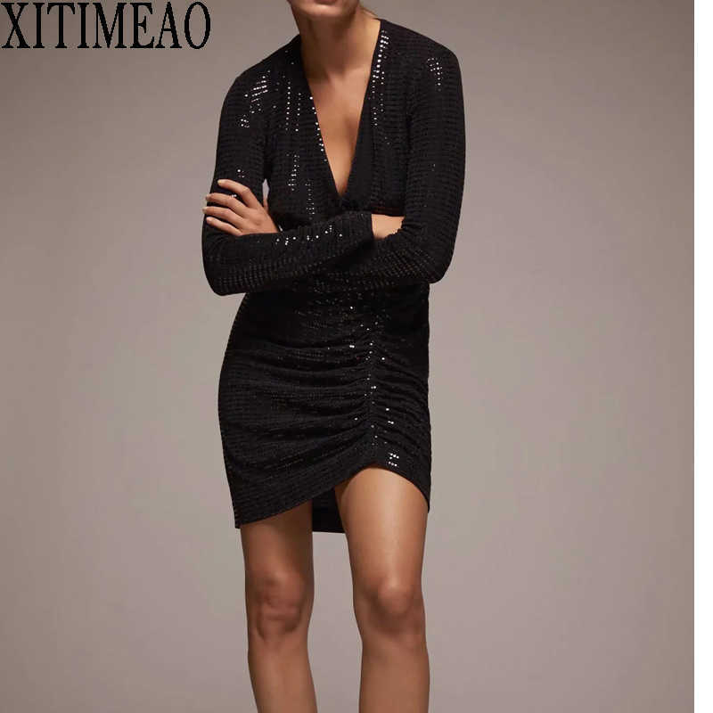 ZA Women Sexy Sequin Dress Deep V Neck Glitter Party Club Mini Long Sleeve Casual Bodycon es Black es 210604 
ZA Women Sexy Sequin Dress Deep V Neck Glitter Party Club Mini Long Sleeve Casual Bodycon es Black es 210604