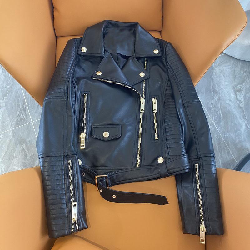Women's Leather & Faux Jacket Spring Short Length Locomotive Model Imported Zealand Sheepskin Coat With Belt Slim Cothes Female, Black
Women's Leather & Faux Jacket Spring Short Length Locomotive Model Imported Zealand Sheepskin Coat With Belt Slim Cothes Female, Black
