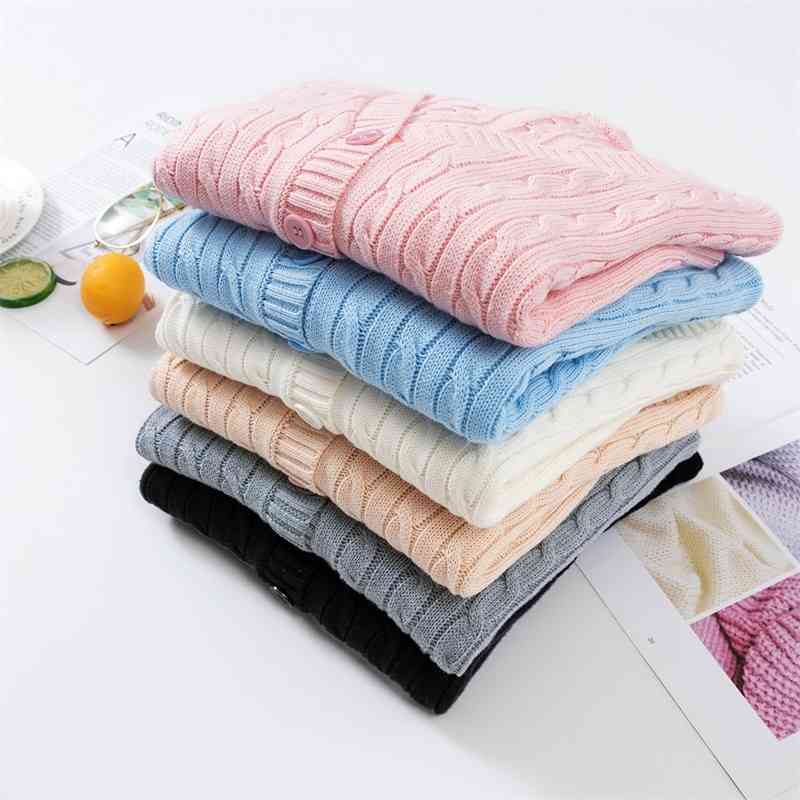 Women V Neck Comfy Cable Knit Cardigan Button Up Closure Sweater 210512