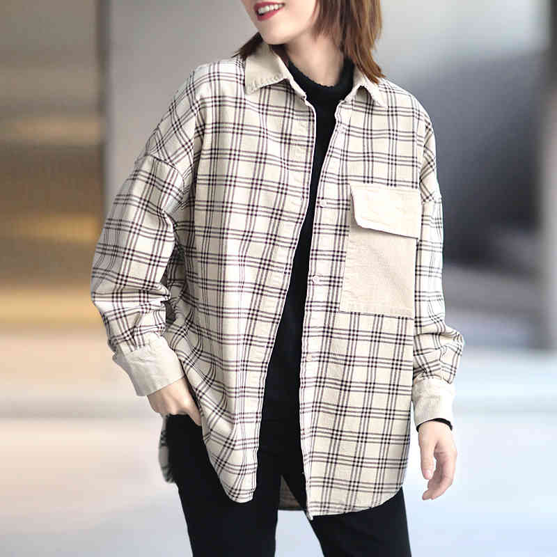 Johnature Women Plaid Corduroy Shirts And Tops Vintage Spring Long Sleeve Turn-down Collar Female Loose Shirts And Tops 210521, Army green
Johnature Women Plaid Corduroy Shirts And Tops Vintage Spring Long Sleeve Turn-down Collar Female Loose Shirts And Tops 210521, Army green