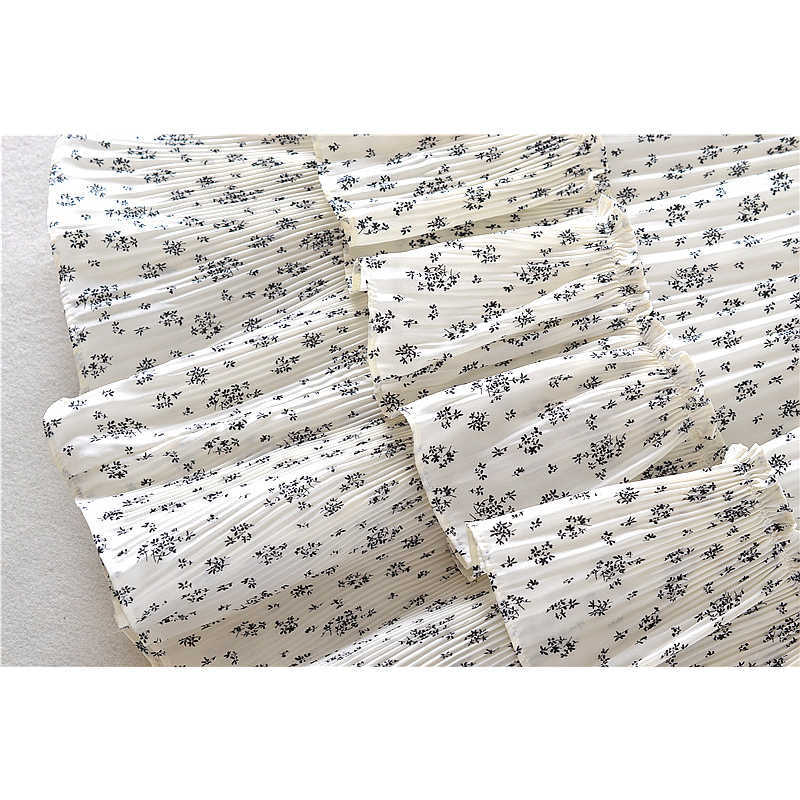 TIGENA Floral Print Chiffon Midi Long Skirt Women Summer Cute Tiered A Line High Waist Pleated Mid-length Female Lady 210621