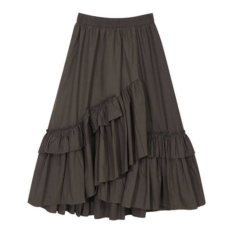 Loose Casual Pleated Skirts Women Spring Summer Solid Japanese High Waist Jupe A-line Fashion Elegant Mujer Faldas 13A240 210525