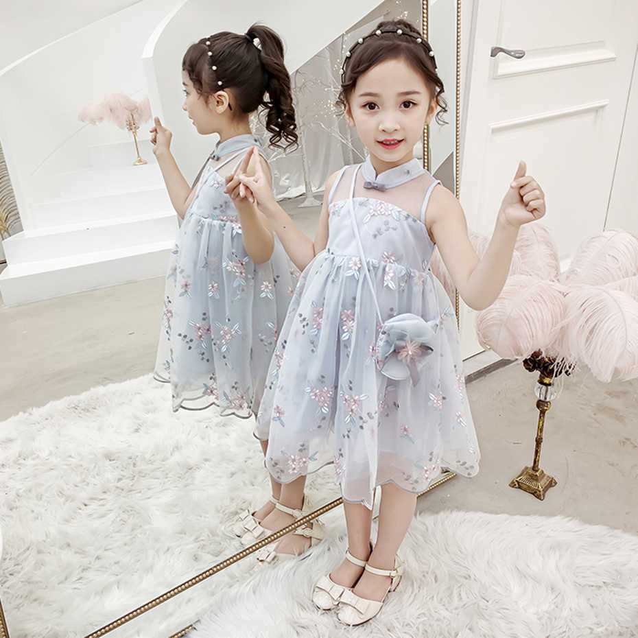 Kids Dresses For Girls Floral Girls' Sleeveless Children Mesh Dress Cute Style Costume 6 8 10 12 14 210528