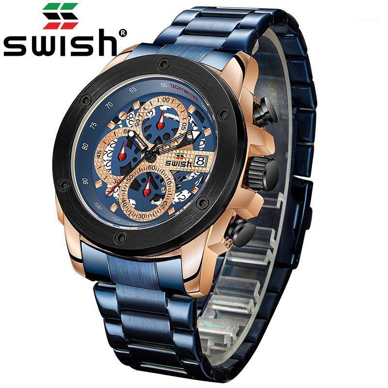 Wristwatches SWISH 2021 Quartz Watch Men Water Resistant Chronograph Military Watches Luminous Sports Calendar Wristwatch Male Heren Horloge, Gold