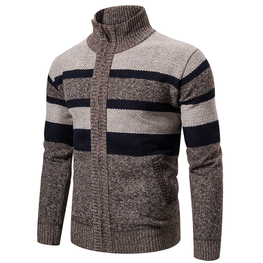 autumn Winter cardigan men striped knitted cardigan men's winter jacket coat zipper cardigan Warm Knitted Sweater 211008