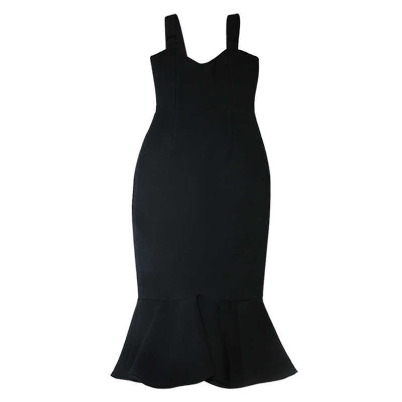 Summer Women's Black Mermaid Spaghetti Strap Sexy V-neck Sleeveless Ladies Club Party Bandage Dress 210525