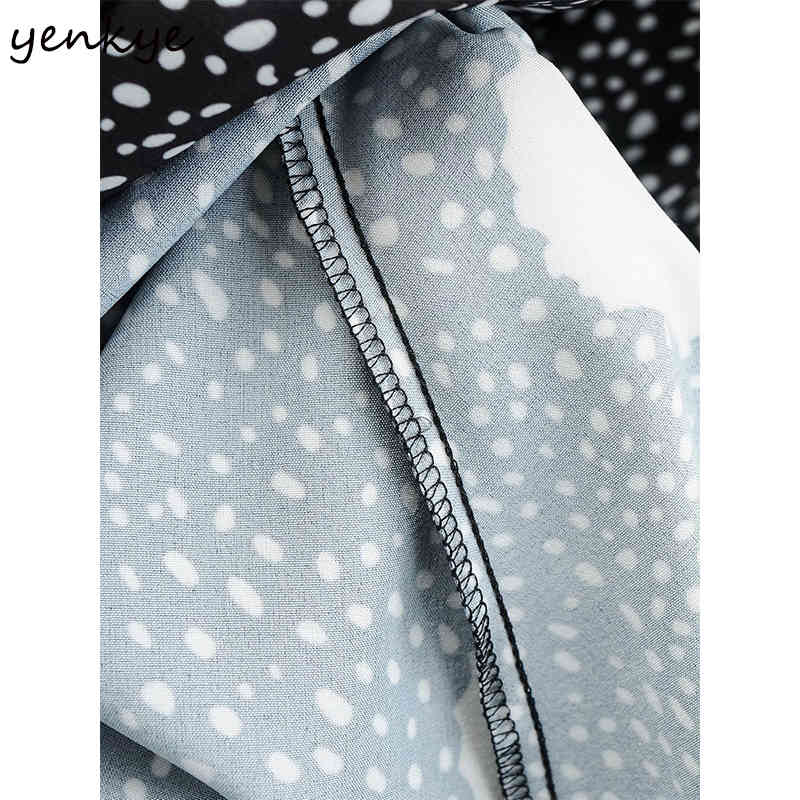 YENKYE Spring Women Vintage Polka Dot Print Dress Long Sleeve V Neck A-line Mini Casual Dress Plus Size Vestido 210515