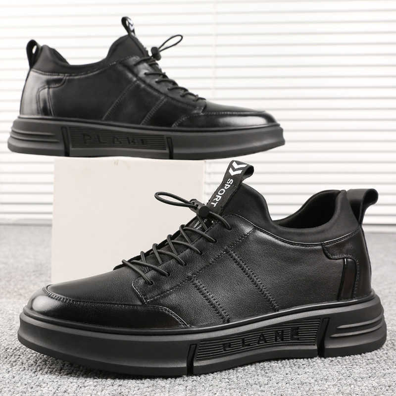 5cm Elevator Leather Shoes Men Casual Sneakers Misalwa White Black Stylish Lift Shoes Height Increase 211014