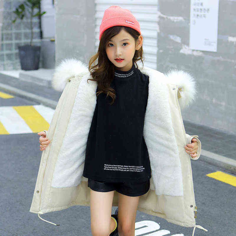 Winter Jacket for Girls Russian Children Snowsuits Plus Velvet Warm Hooded Outerwear Coat Kids Teenage Girls Parkas 6-13 Y 211111