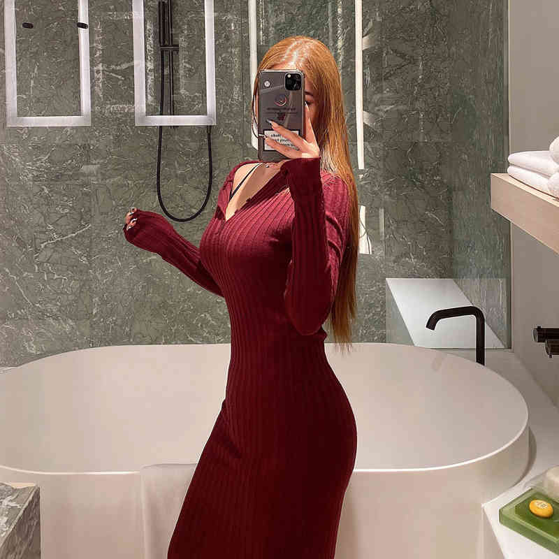 Vintage Women Hooded Knitted Full Sleeve Casual Sweater Midi Dresses Female Autumn Winter Single-Breasted Vestido 210520