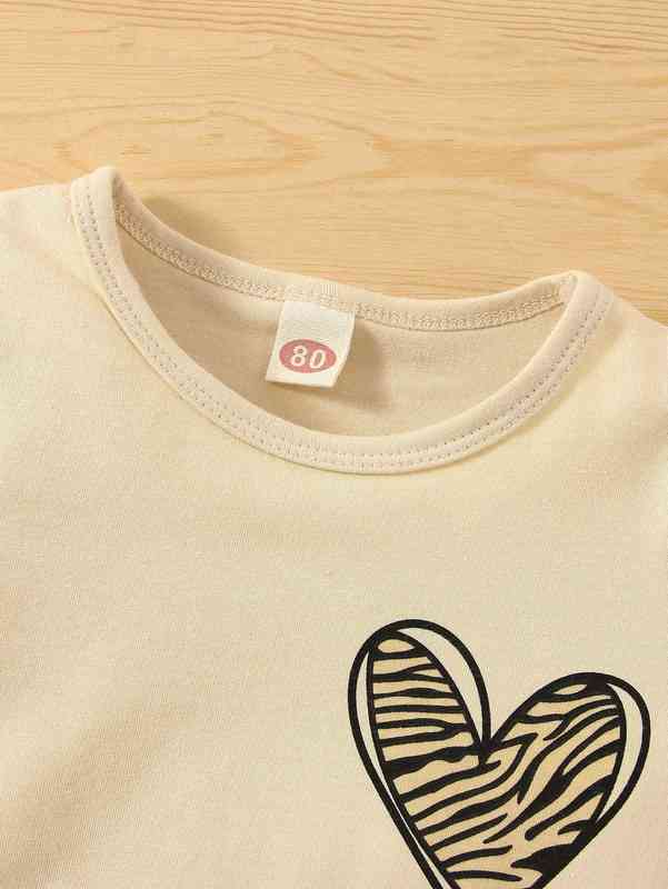 Baby Zebra Striped & Heart Print Ruffle Trim Tee & Flare Leg Pants SHE