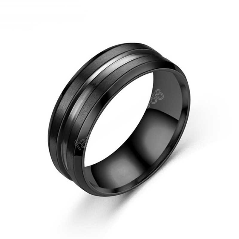 8mm Black Ring for Men Women Groove Rainbow Titanium Steel Wedding Bands Trendy Fraternal Rings Casual Male Jewelry