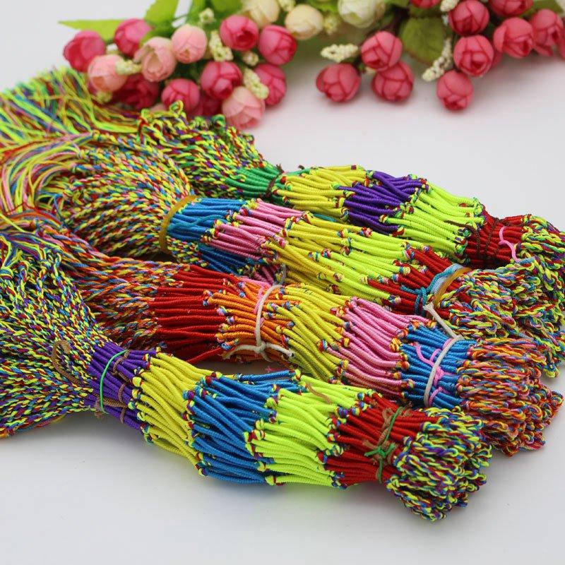 100pcs/set Girls Colorful Bracelet Colorful Line Hand-woven Handmade Bracelet Jewelry Good Wish for Kids Men Women Gift