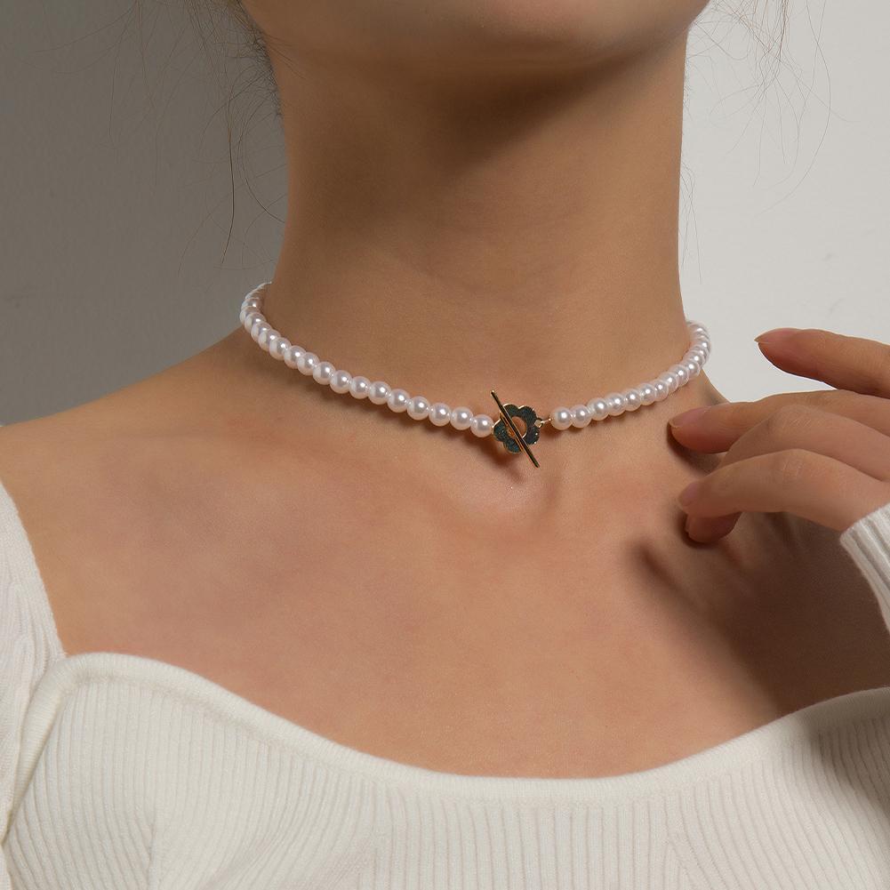 Simple Black Crystal Beads Choker Necklace Fashion Ot Buckle Short Flower Necklace for Women Bohemian Female Jewelry Y0309