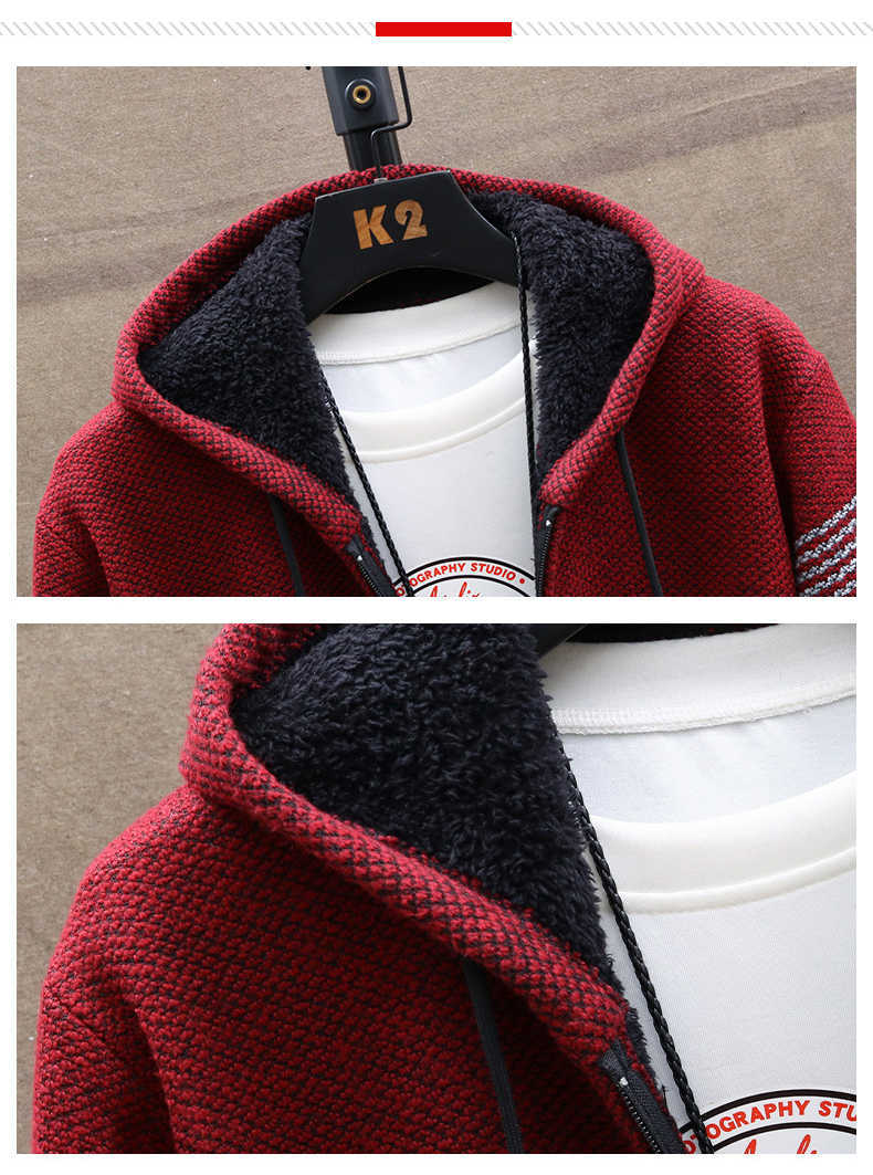 Inner Fleece Sweaters for Men Winter Warm Knitted Men Slim Sweaters Autumn Hooded Thick Coat Mens Cardigan Clothing XXXL 210818